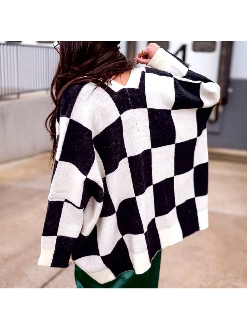Dressed In Lala Love You Cardigan Sweater Checkerboard white Black S / M - Picture 2 of 8